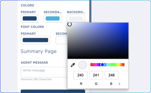A screenshot of the AndDone Merchant Portal Branding section where merchants can select their brands colors to customize the Anytime Payment Portal and Payment Link Products that AndDone provides.