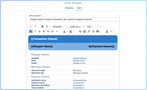 A screenshot of the AndDone Merchant Portal Notification section where a merchant is customizing the look and content of a notification template related to Transaction Authorization.