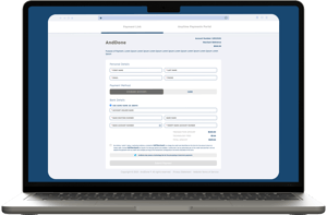 A screenshot of the secondary view of a branded Payment Link page. The background is dark blue with a grey accent color and dark font.